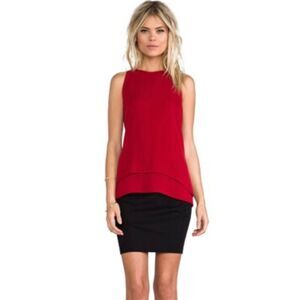 THEORY Revolve Lyalka Double Georgette 100% Silk Fiery Red Layered Blouse, Sz XS
